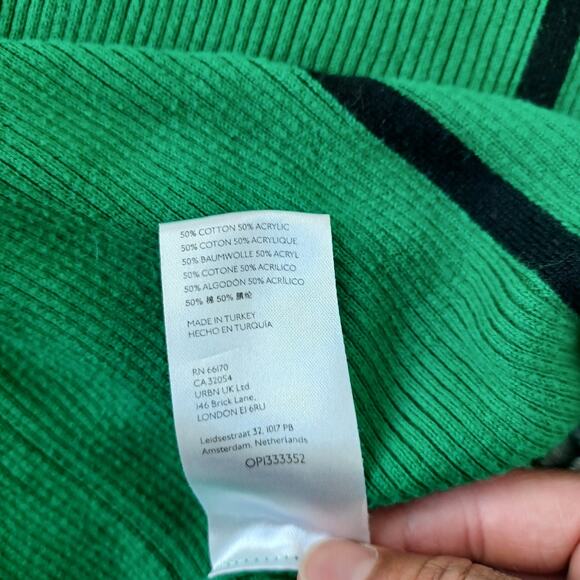 Anthropologie Maeve Sweater Women 1X Green Ribbed Mock Neck Striped Casual - Picture 7 of 8